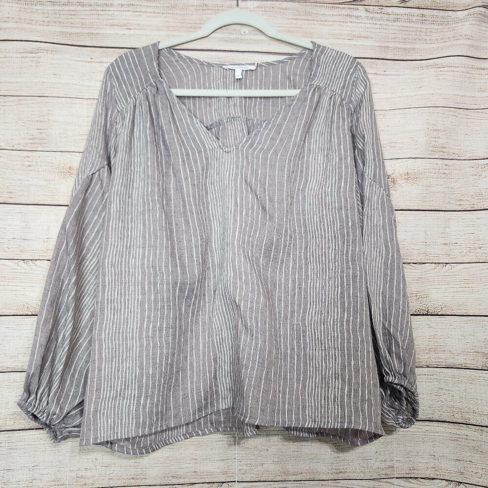 Avec Les Filles Not Your Peasant Gray Stripe Blouse Size L Balloon Sleeve